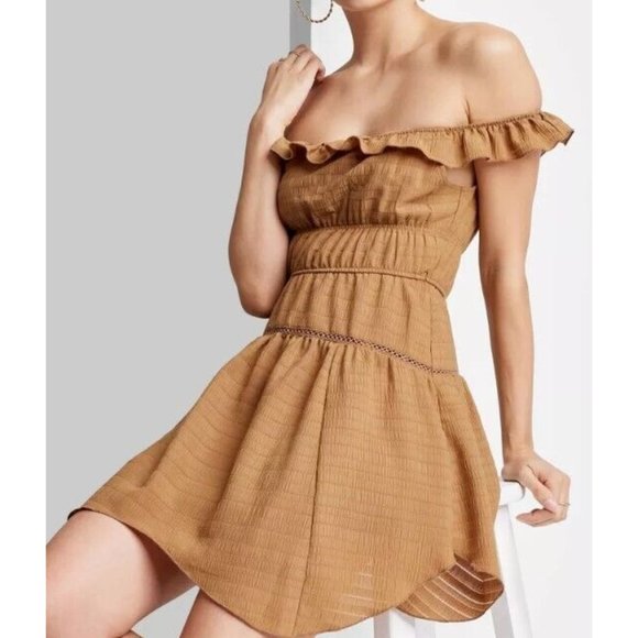 Wild Fable Sleeveless Tiered Chiffon Fit & Flare Skater Dress COGNAC Size S NWT - Picture 1 of 5